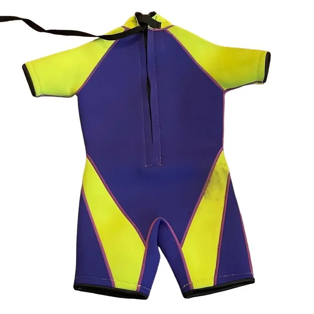 Maui Kids Neoprene One Piece Dive Gear Shorty Wet Suit Purple Yellow Size M